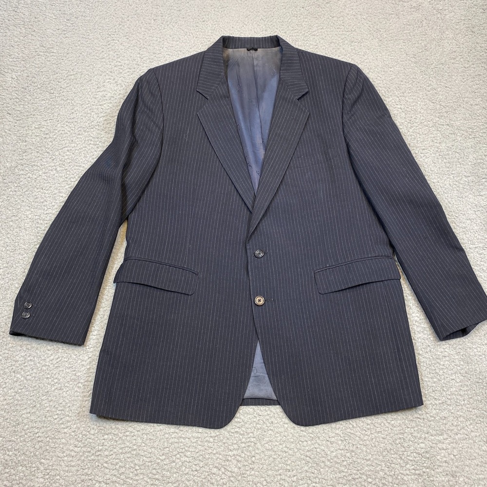 Givenchy Gentleman for Chequers Sports Coat & Vest Mens 44R Navy Pin Stripe Wool